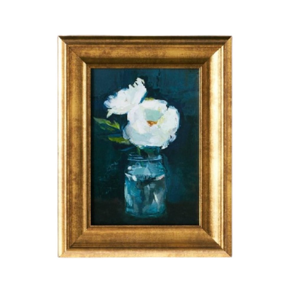 Studio McGee Navy Floral Canvas Gold Framed Canvas